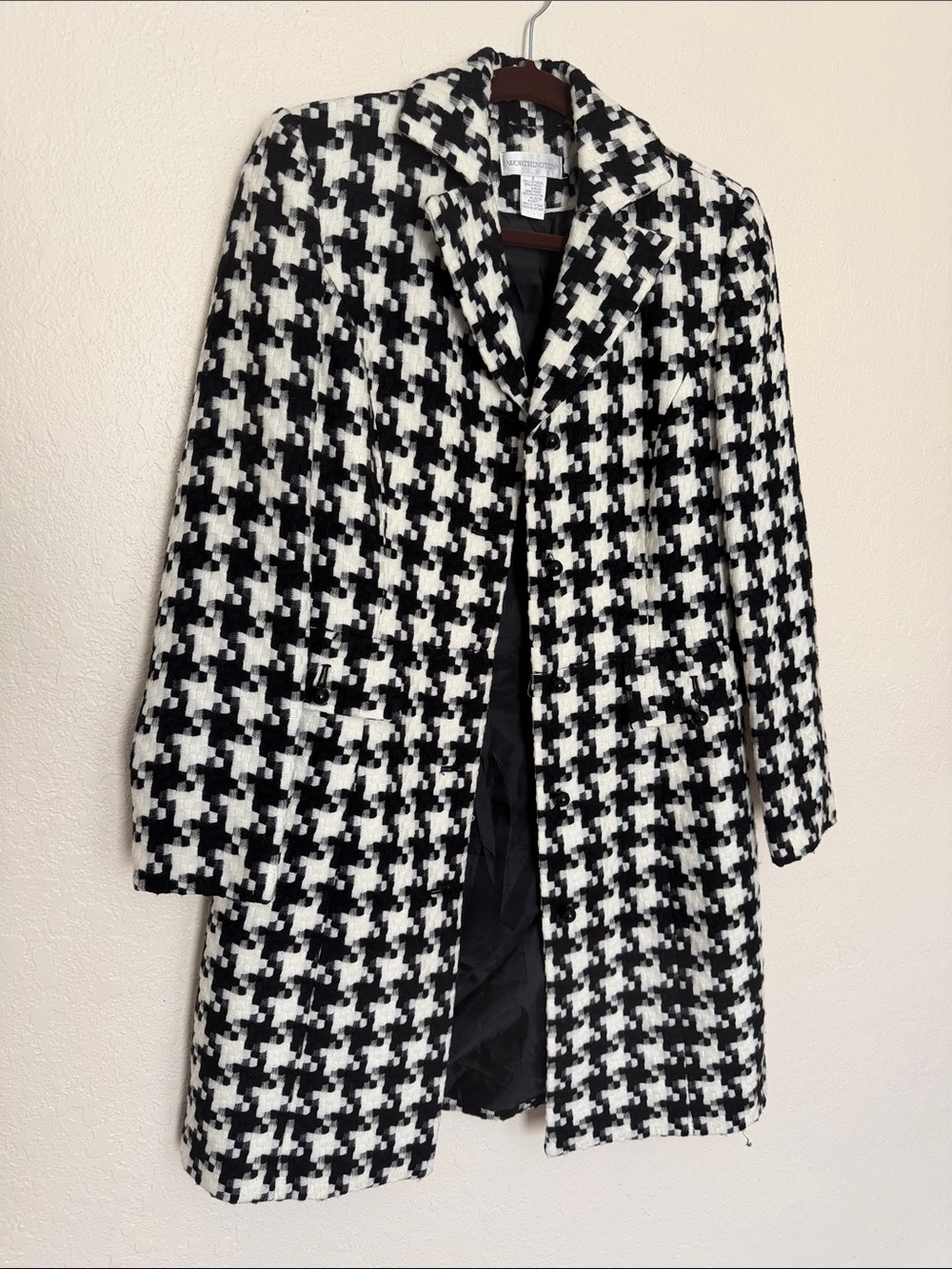 Worthington Black & White Houndstooth Wool Pea Coat